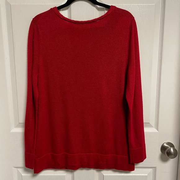 Coldwater Creek Red Sweater with Cable Knit Detail around the V Neck Size L (14) - Picture 2 of 6